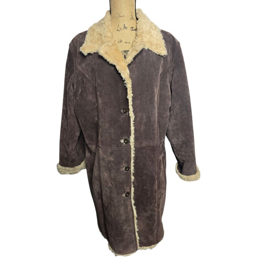 Y2K Wilson's Leather Brown Suede Faux Fur Trim Pennylane Coat